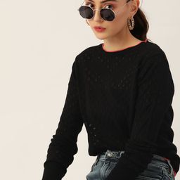 DressBerry Women Black Round Neck Knitted Pullover-image-20