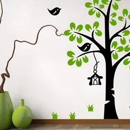 LANSTICK Black & Green Printed Splash Proof Wall Sticker-31