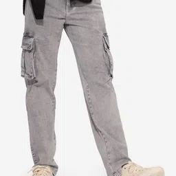 The Souled Store Men Straight Fit Light Fade Stretchable Cargo Jeans-image-73