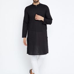 even Men Black Solid A-Line Kurta-picture-6