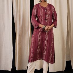 Anouk Geometric Printed Sequinned Chanderi Silk Straight Kurta-3