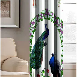 Aura White & Green Peacock Printed Light Blocking Window Curtain-picture-33