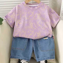 LULU & SKY Boys Printed Pure Cotton Top With Shorts-picture-26
