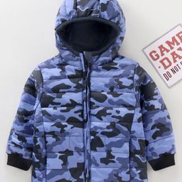 Babyhug Full Sleeves Hooded Fashion Winter Jacket Camo Print - Blue-image-73
