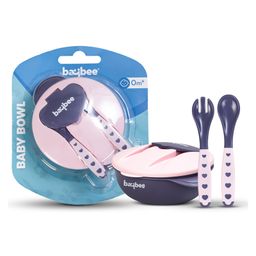 Baybee Baby Feeding Bowl with Lid Suction Cup Spoon & Fork Set - Pink-14
