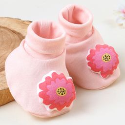 Babyhug 100 % Cotton Booties Flower Print- Pink-12