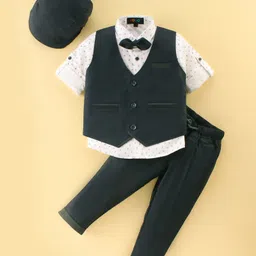 Robo Fry Cotton 3 Piece Party Suit With Bow & Hat- Green-picture-40