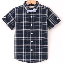 Jash Kids Half Sleeves Checked Shirt With A Bow- Navy Blue-image-26