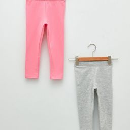LC Waikiki Pack Of 2 Solid Elastic Waist Leggings - Pink & Grey-image-68