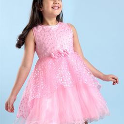 Babyhug Sleeveless Embroidered Party Frock with Floral Applique -  Light Pink-image-91