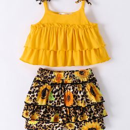 Kookie Kids Sleeveless Top & Shorts Set with Floral & Leopard PrintYellow-image-16