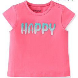 Babyoye Cotton Lycra Knit Cap Sleeves T-Shirt Text Print - Pink-image-46