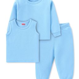 Babyhug  Full Sleeves Thermal Vest Pullover & Pant Set Solid Colour - Light Blue-image-24