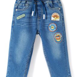 Babyhug Cotton Full Length Stretchable Denim Washed Jeans with Text Embroidered - Blue-picture-42