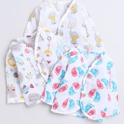 Polka Tots Pack Of 3 Cotton Full Sleeves Elephant Printed Jhablas - White-image-35