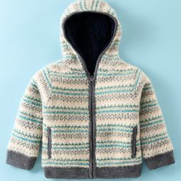 Yellow Apple Full Sleeves Striped Hooded Sweatjacket - Beige-image-21