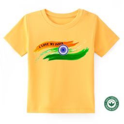 BLUSHES 100% Cotton Independence Day Theme Half Sleeves I Love My India Text Printed Tee - Yellow-image-16