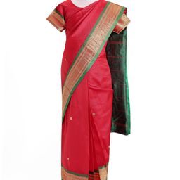 Babyhug Woven Half Sleeves Blouse & Saree with Zari Border - Dark Pink-image-4