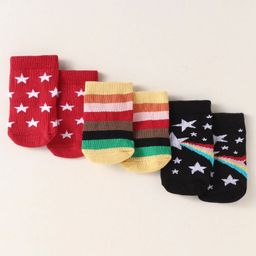 Cute Walk by Babyhug Anti-Bacterial Ankle Length Socks with Striped & Star Design Pack of 3 - Red & Black-image-7