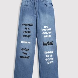 Tiny Girl Denim Everday Is A Fresh Start Text Printed Jeans - Light Blue-image-92