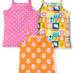 Babyhug 100% Cotton Single Jersey Knit Slips With Polka Dots & Floral Print Pack Of 3 - Pink Orange & Yellow-picture-4