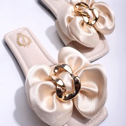 Shoetopia Oversized Bow Applique Detailed Sandals - Cream-image-36
