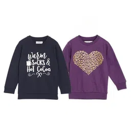 The Mom Store Cotton Blend Knit Pack Of 2 Full Sleeves Heart & Typography Printed Light Winter Sweatshirts - Navy Blue & Purple-picture-8