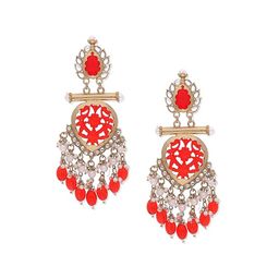 MADDY SPACE Gold-Plated Artificial Stones and Beaded Contemporary Drop Earrings image 5