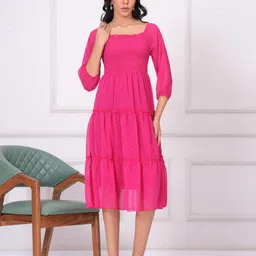 HIGHLIGHT FASHION EXPORT Women Self Design Fit & Flare Tiered Dress-image-38