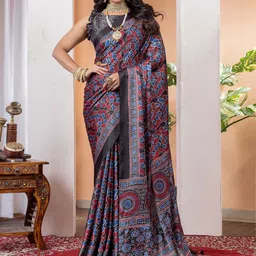 KALINI Poly Crepe Block Print Saree-picture-13