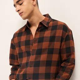 THE BEAR HOUSE Men's Pure Cotton Checked Relaxed Fit Shacket-picture-0
