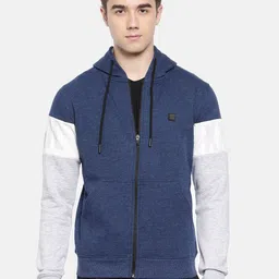 Proline Active Men Navy Blue & Grey Colourblocked Hooded Sweatshirt-image-27