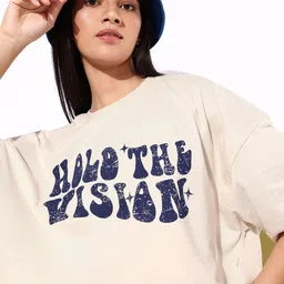 The Roadster Life Co. Typography Printed Drop-Shoulder Sleeves Oversized T-shirt-image-14