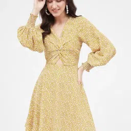 Kibo Yellow Crepe Print Mini Dress-image-84
