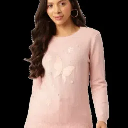 One Femme Pink Wool Regular fit Sweaters-image-68