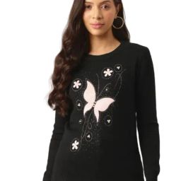 One Femme Black Wool Regular fit Sweaters-image-32