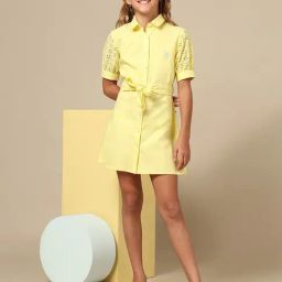 U.S. Polo Assn. Girls Yellow Schiffli Shirt Dress-picture-32