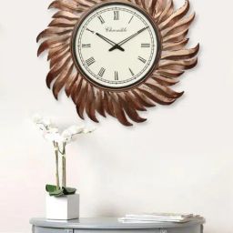 CHRONIKLE Sun Burst Design Copper golden Iron Roman Number Analog Wall Clock-picture-15