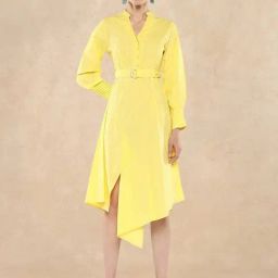 RAREISM Yellow Cotton Tie-Dye Long Sleeves Dress-image-84