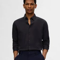 SELECTED HOMME Black Slim Fit Cotton Shirt-image-45