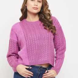 MADAME LavenderSelf Design Full Sleeves Sweater-image-1