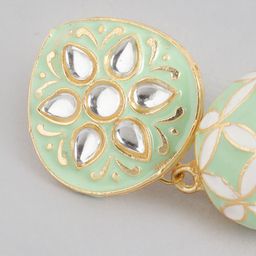 Anouk Gold-Plated Artificial Stones Studded And Beaded Dome Shaped Jhumkas image 3