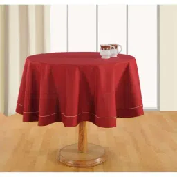 Swayam Maroon Cotton 200 TC Round Table Cover 6 Seater - Set of 1-40