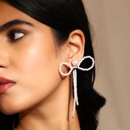 Priyaasi White Bow Shape Drop Earring-10