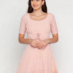 Zink London Pink Check A-Line Dress-image-31