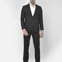 Crimsoune Club Black Slim Fit Checks Two Piece Suit-image-60