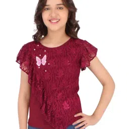 Cutecumber Kids Maroon Self Design Top-image-44