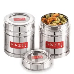 HAZEL Silver Stainless Steel Container with Transparent Lid - Set of 2 (0.5L)-image-90