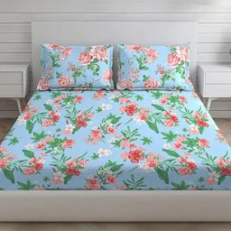 Layers Tivoli Floral Blue 104 TC Cotton King Bed Sheet with 2 Pillow Covers-image-77