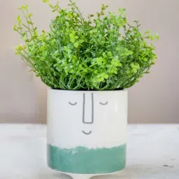 KitchenCraft White & Green Ceramic Mini Planter Pot With Happy Face Design-21